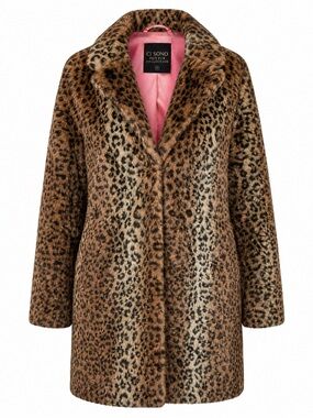 Ci Sono Leopard Print Faux Fur Coat with Pink Lining